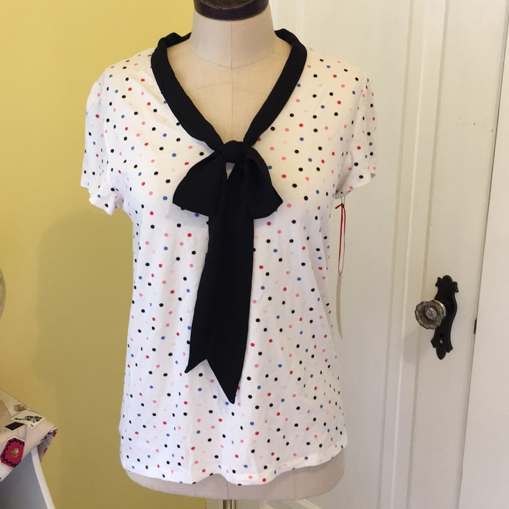 Polka dot blouse with bow